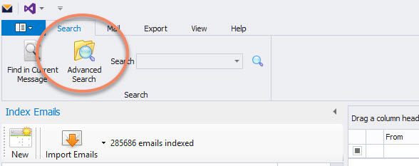 Advanced email search function in MailDex.