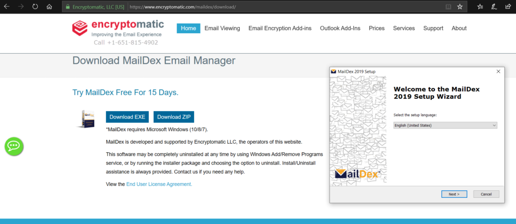 MailDex download page and installer.