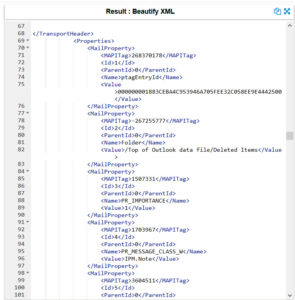 Screen shot of email converted into xml format.